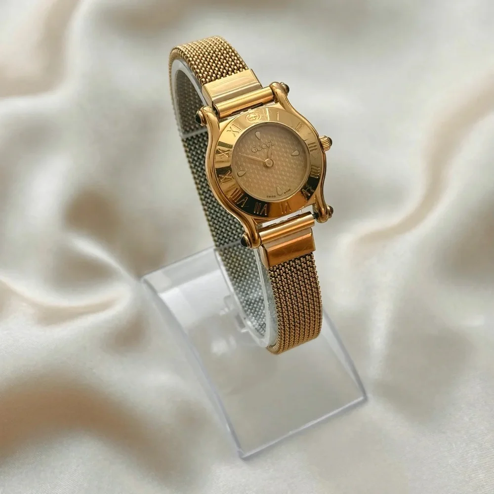 Gucci Gold Mesh Bracelet Watch with Roman Dial